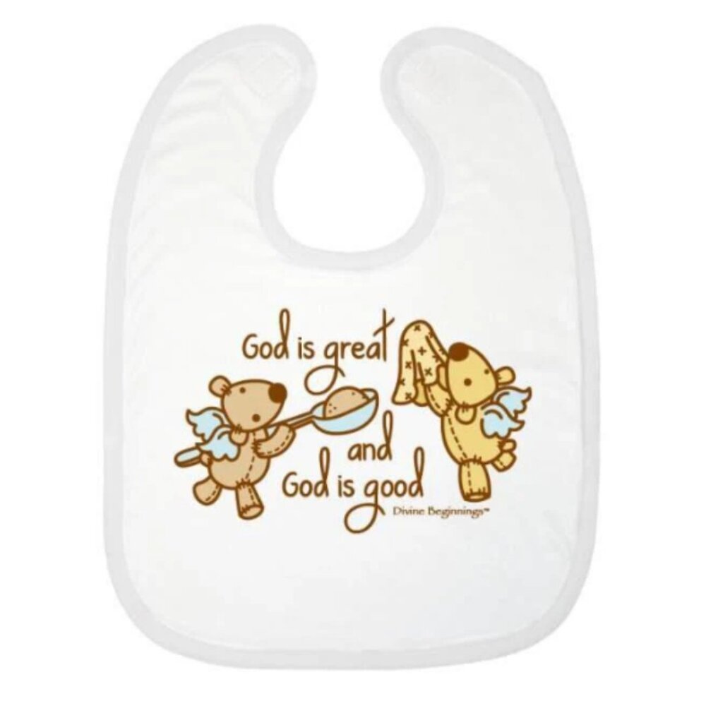 God is Great, God is Good Bib - Natural/English